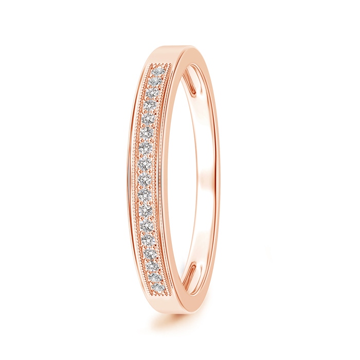 1.2mm IJI1I2 Milgrain-Edged Pavé Set Diamond Half Eternity Men's Wedding Band in 9K Rose Gold 