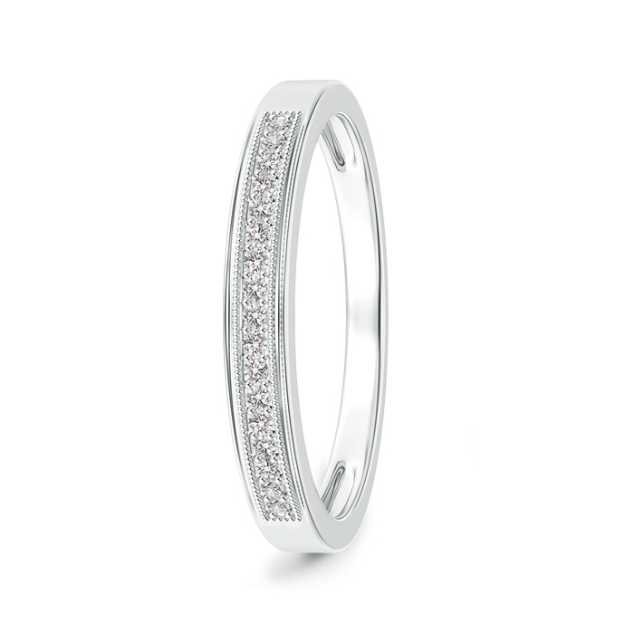 1.2mm IJI1I2 Milgrain-Edged Pavé Set Diamond Half Eternity Men's Wedding Band in White Gold 