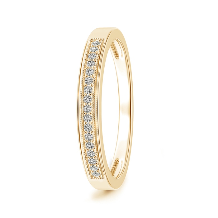 1.2mm KI3 Milgrain-Edged Pavé Set Diamond Half Eternity Men's Wedding Band in Yellow Gold 