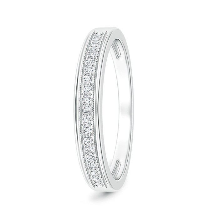 1.3mm GVS2 Milgrain-Edged Diamond Half Eternity Men's Wedding Band in White Gold