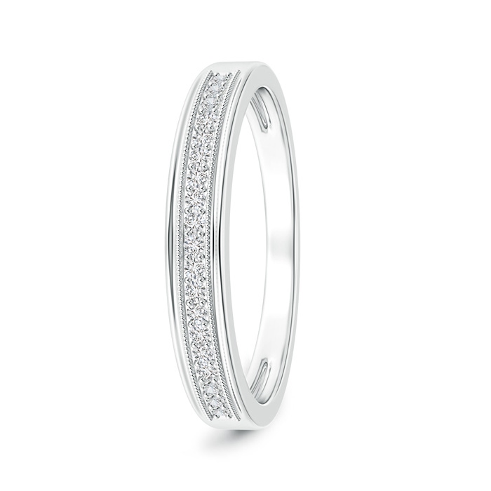 1.3mm HSI2 Milgrain-Edged Diamond Half Eternity Men's Wedding Band in White Gold