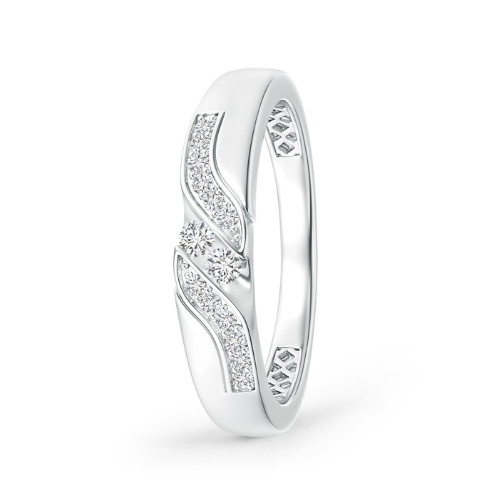2.3mm HSI2 Diagonal Grooved Diamond Two Stone Wedding Band in White Gold