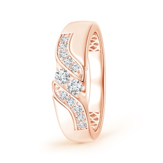 3.3mm GVS2 Diagonal Grooved Diamond Two Stone Wedding Band in Rose Gold