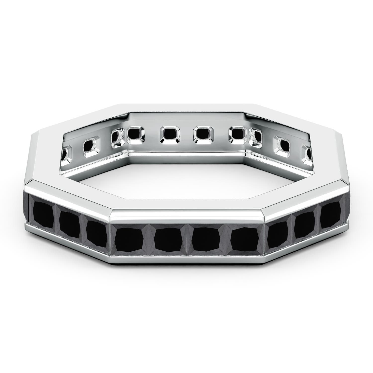 3mm AA Princess-Cut Enhanced Black Diamond Men's Octagon Eternity Ring in White Gold
