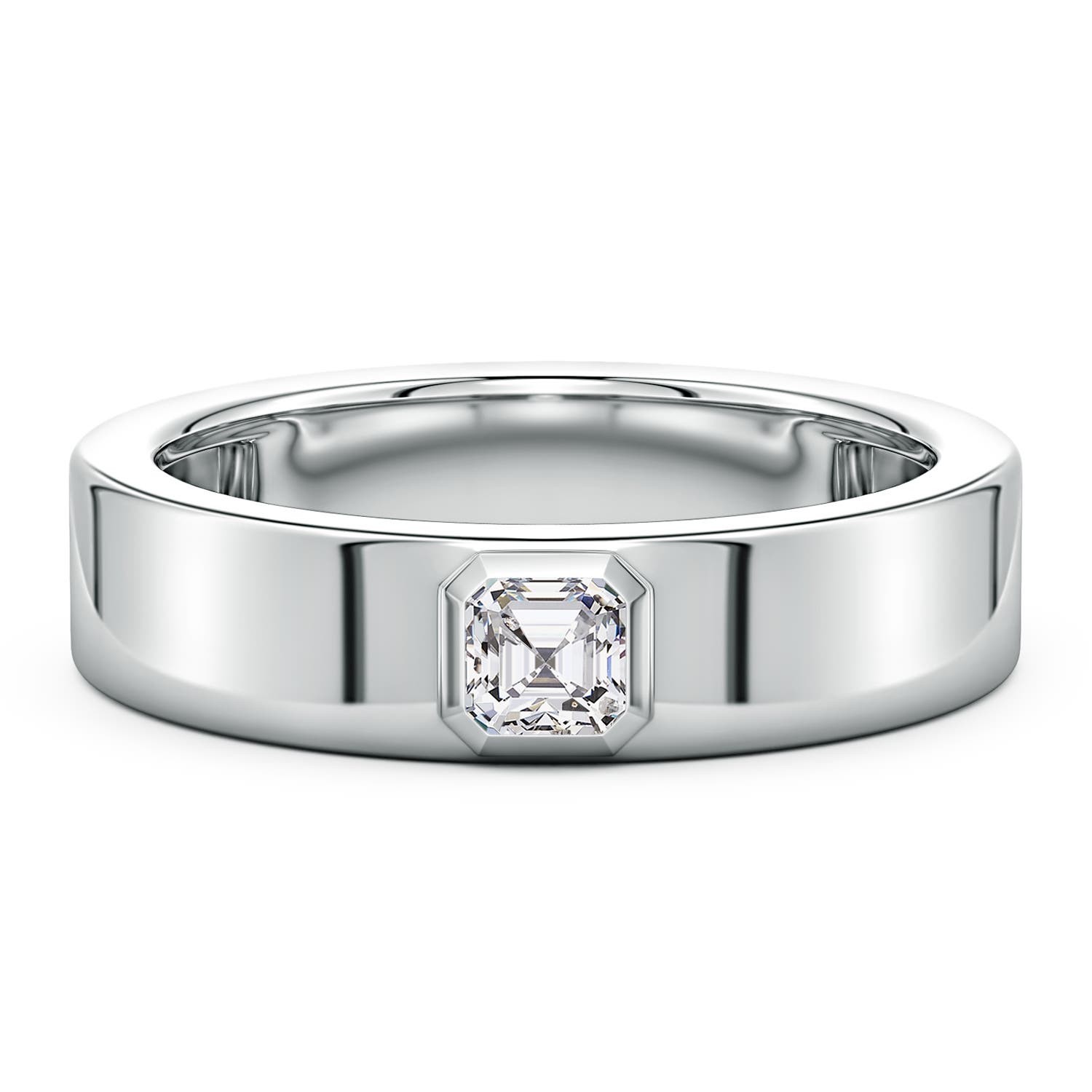 4mm HSI2 Asscher-Cut Diamond Men’s Ring in White Gold