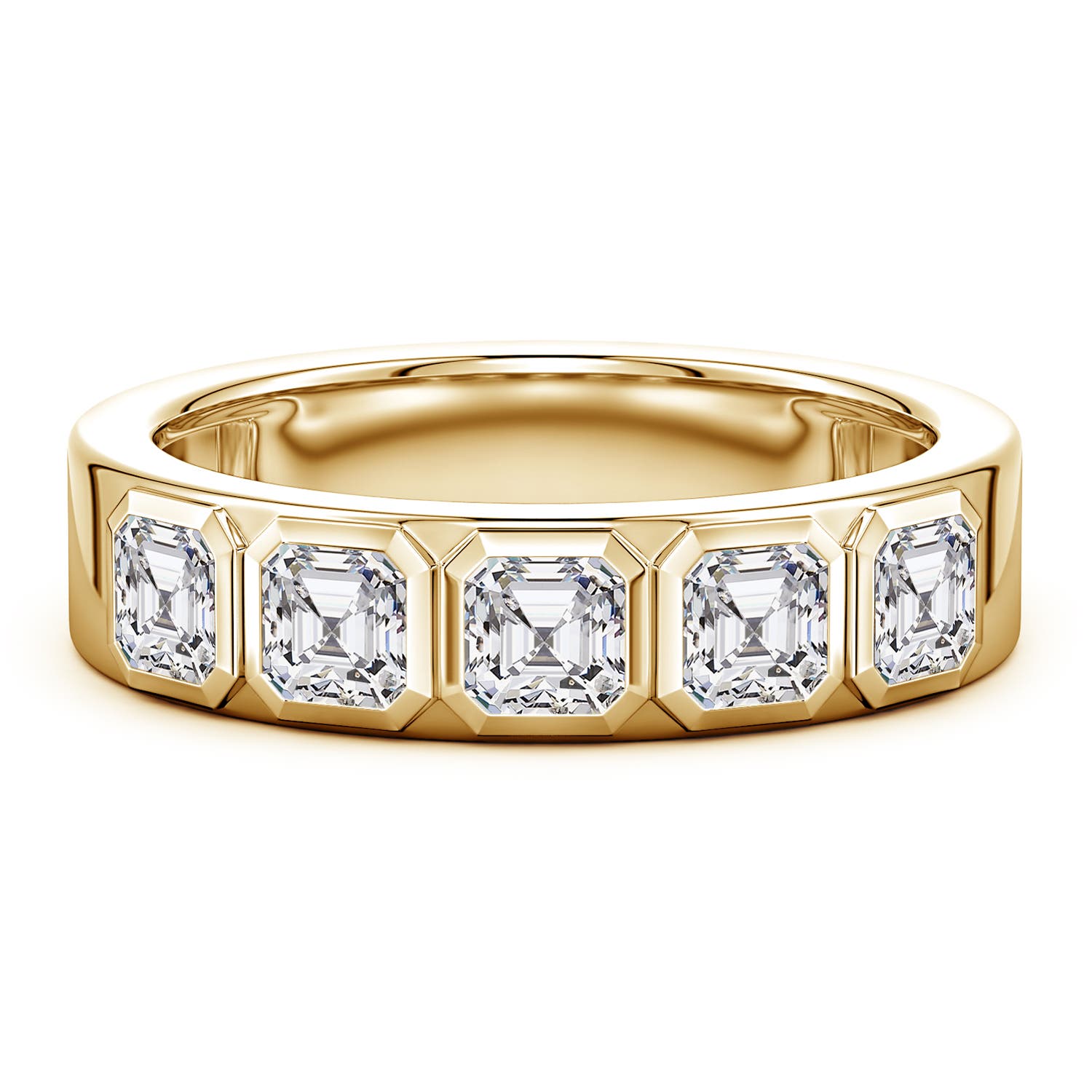 4mm HSI2 Asscher-Cut Diamond men's Semi Eternity Ring in Yellow Gold