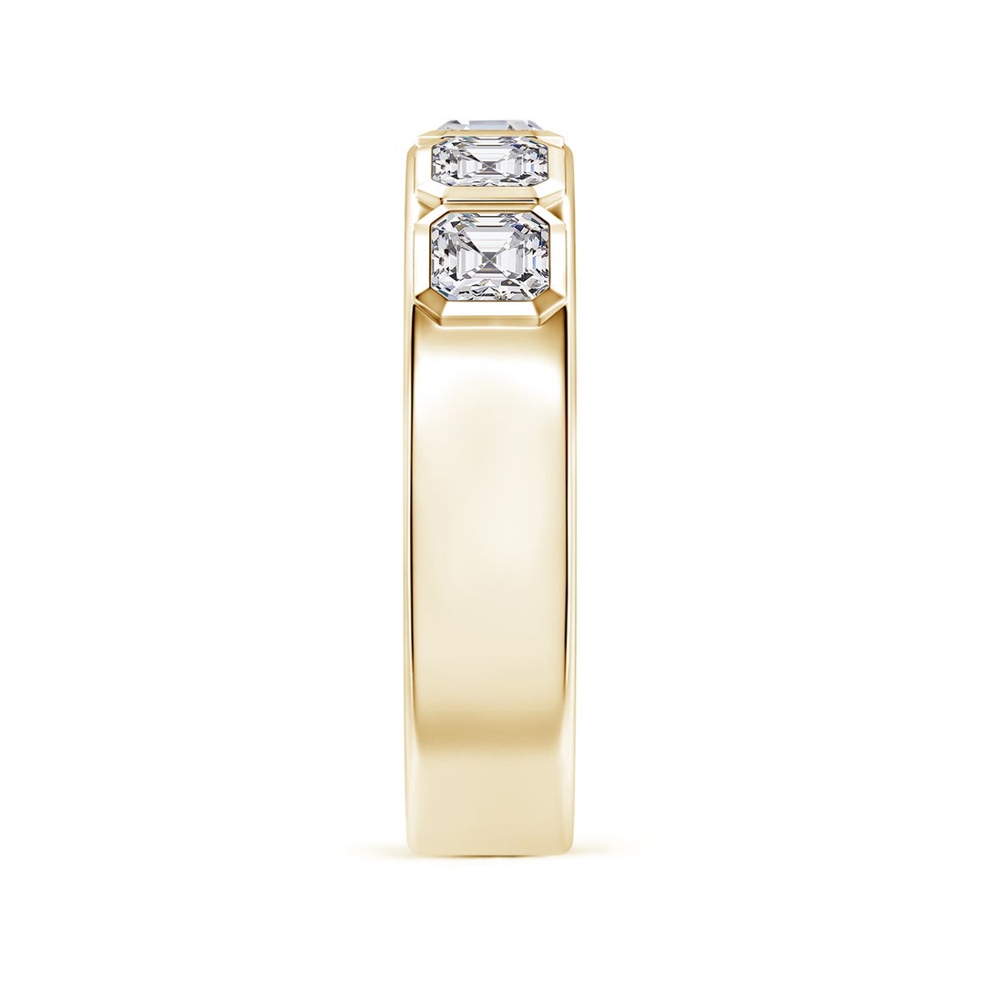 4mm HSI2 Asscher-Cut Diamond men's Semi Eternity Ring in Yellow Gold - side 4