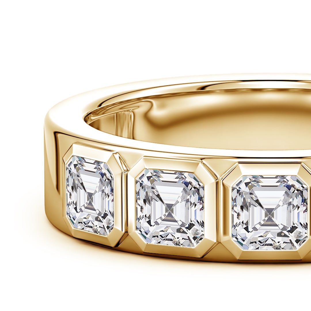 4mm HSI2 Asscher-Cut Diamond men's Semi Eternity Ring in Yellow Gold - side 5