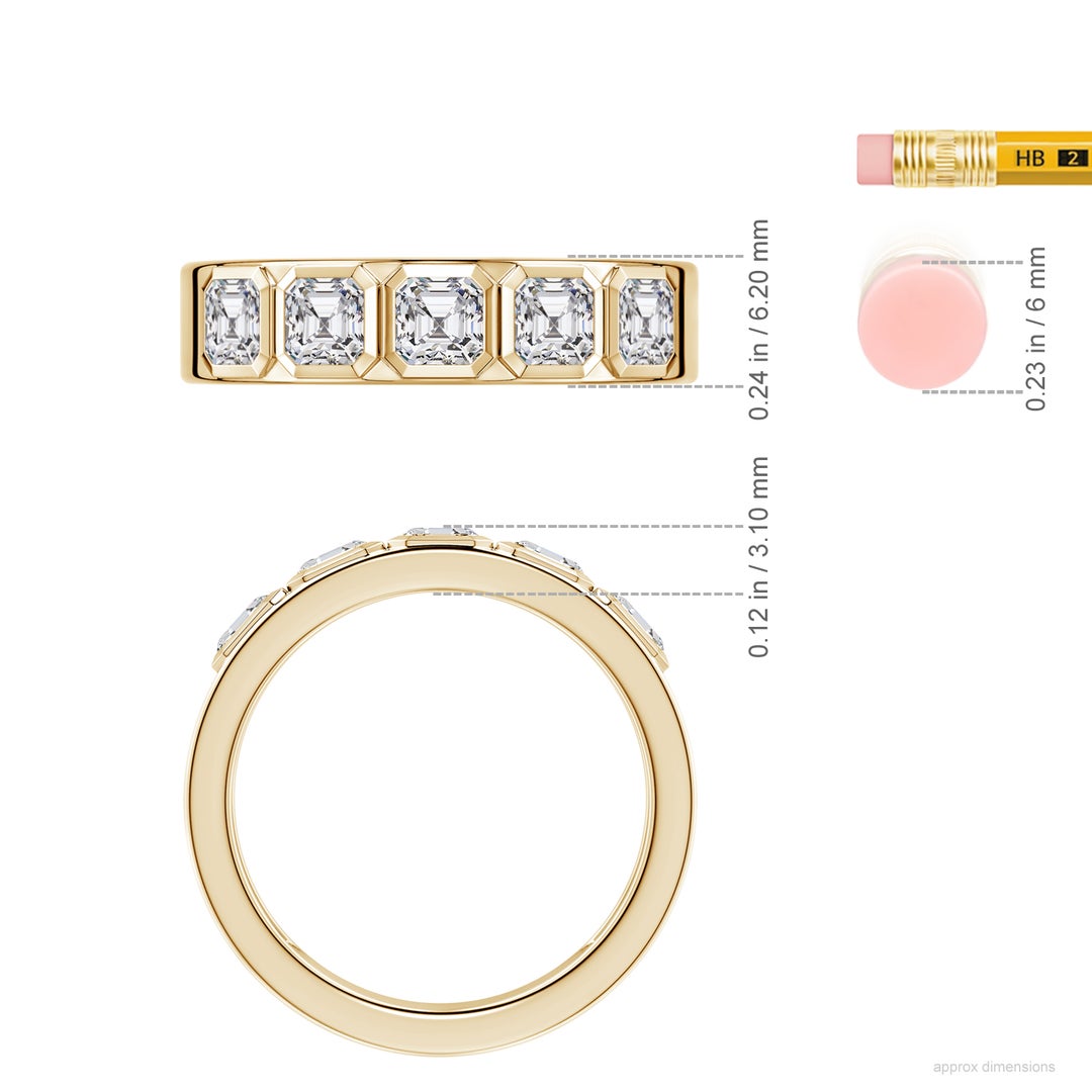 4mm HSI2 Asscher-Cut Diamond men's Semi Eternity Ring in Yellow Gold - ruler