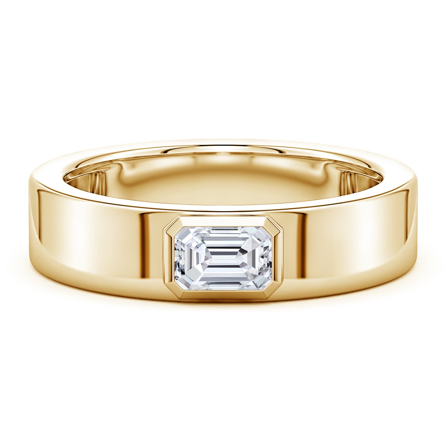 6x4mm HSI2 East-West Emerald-Cut Diamond men's Ring in Yellow Gold