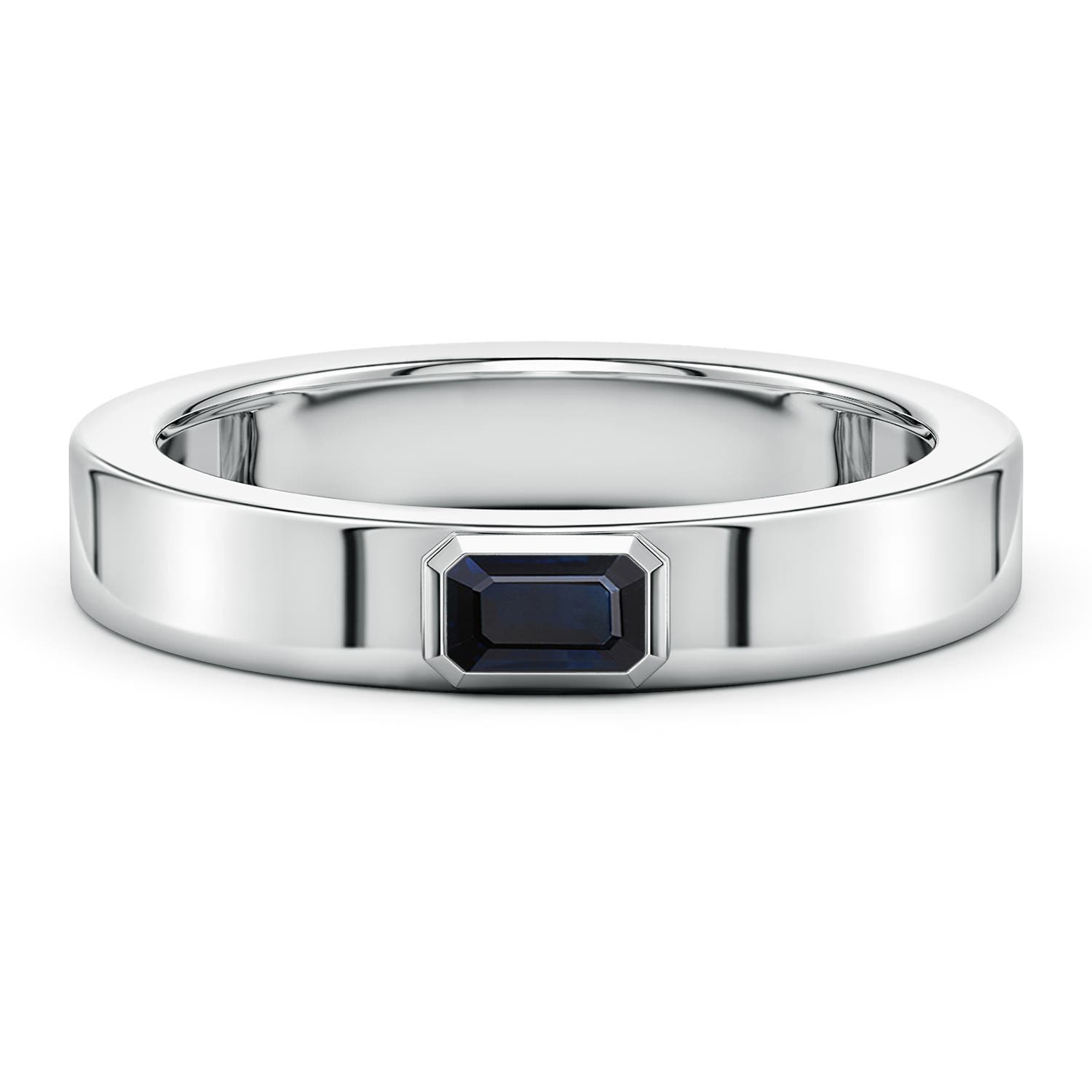 East-West Emerald-Cut Blue Sapphire Men’s Ring