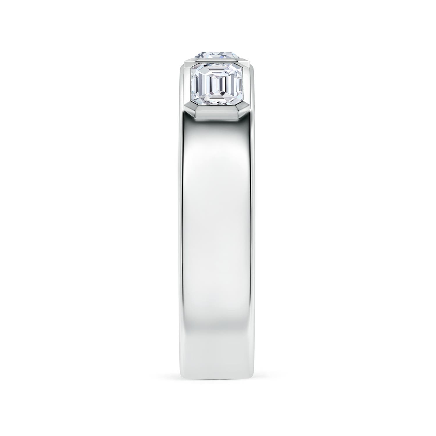 6x4mm HSI2 East-West Emerald-Cut Diamond men's Three Stone Ring in White Gold - side 2