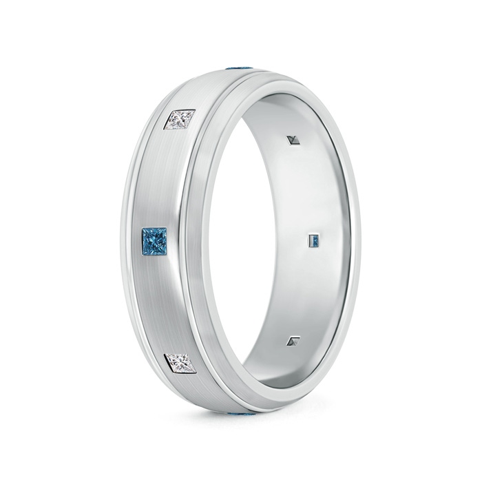 2mm AAA White & Blue Diamond Low Dome Comfort Fit Band for Him in 100 White Gold