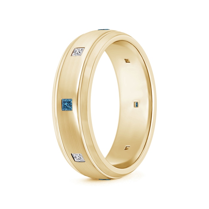 2mm AAA White & Blue Diamond Low Dome Comfort Fit Band for Him in 100 Yellow Gold