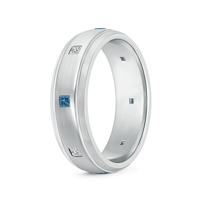 2mm AAA White & Blue Diamond Low Dome Comfort Fit Band for Him in 105 White Gold