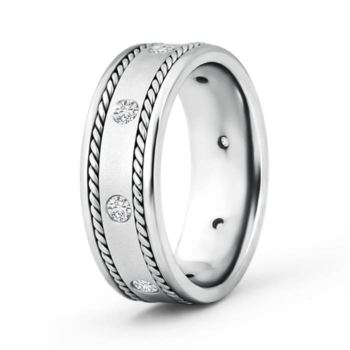 2mm HSI2 Rope Edged Gypsy Set Men's Diamond Wedding Band in 120 White Gold