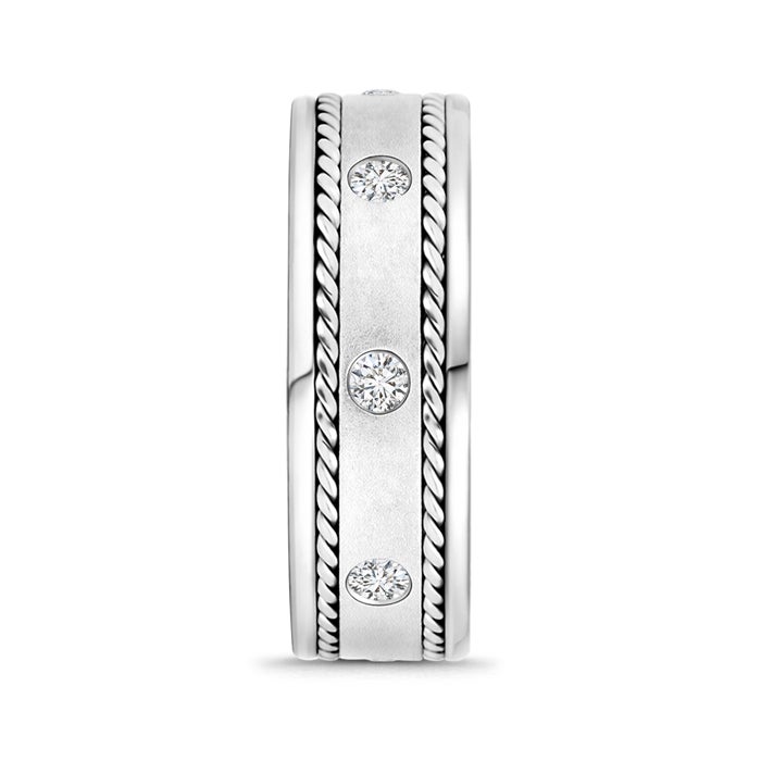 2mm HSI2 Rope Edged Gypsy Set Men's Diamond Wedding Band in 85 White Gold - side 2
