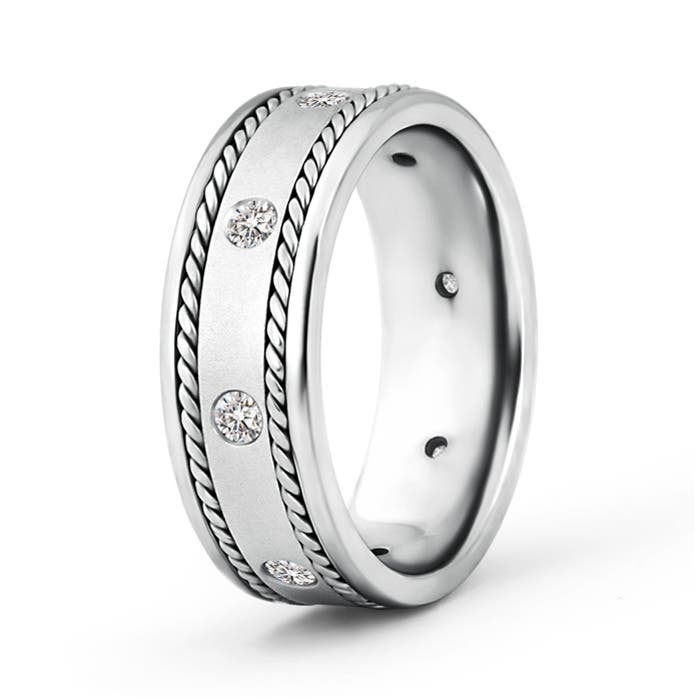 2mm IJI1I2 Rope Edged Gypsy Set Men's Diamond Wedding Band in 40 P950 Platinum