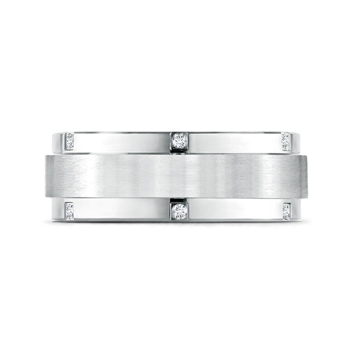 1.3mm GVS2 Satin Finish Pavé Set Men's Diamond Wedding Band in 50 White Gold side-1