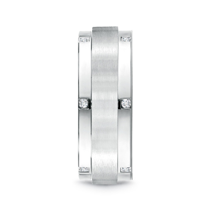 1.3mm GVS2 Satin Finish Pavé Set Men's Diamond Wedding Band in 50 White Gold side-2