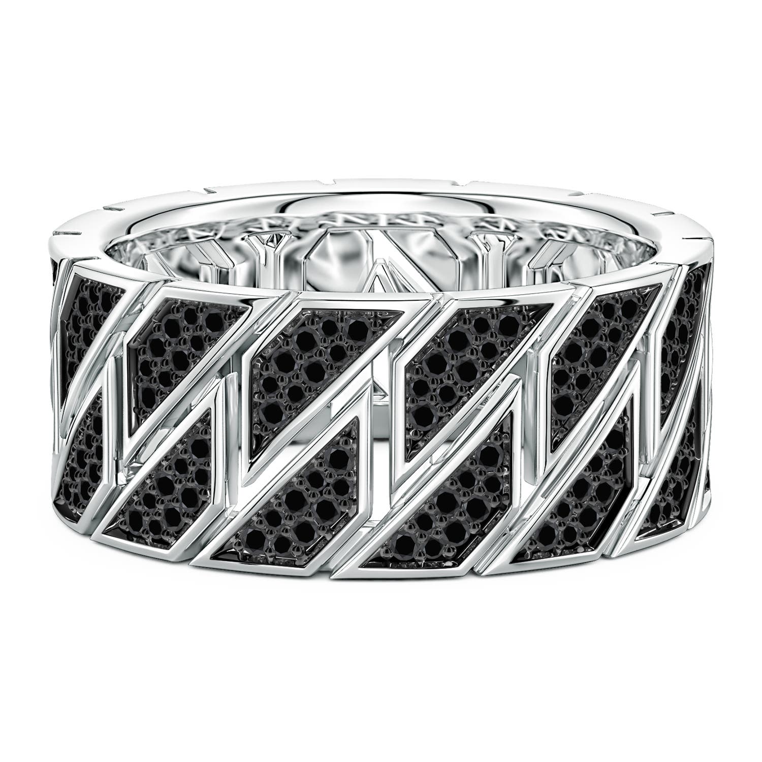 1mm AA Pavé-Set Enhanced Black Diamond Men's Octagon-Shaped Link Ring in White Gold