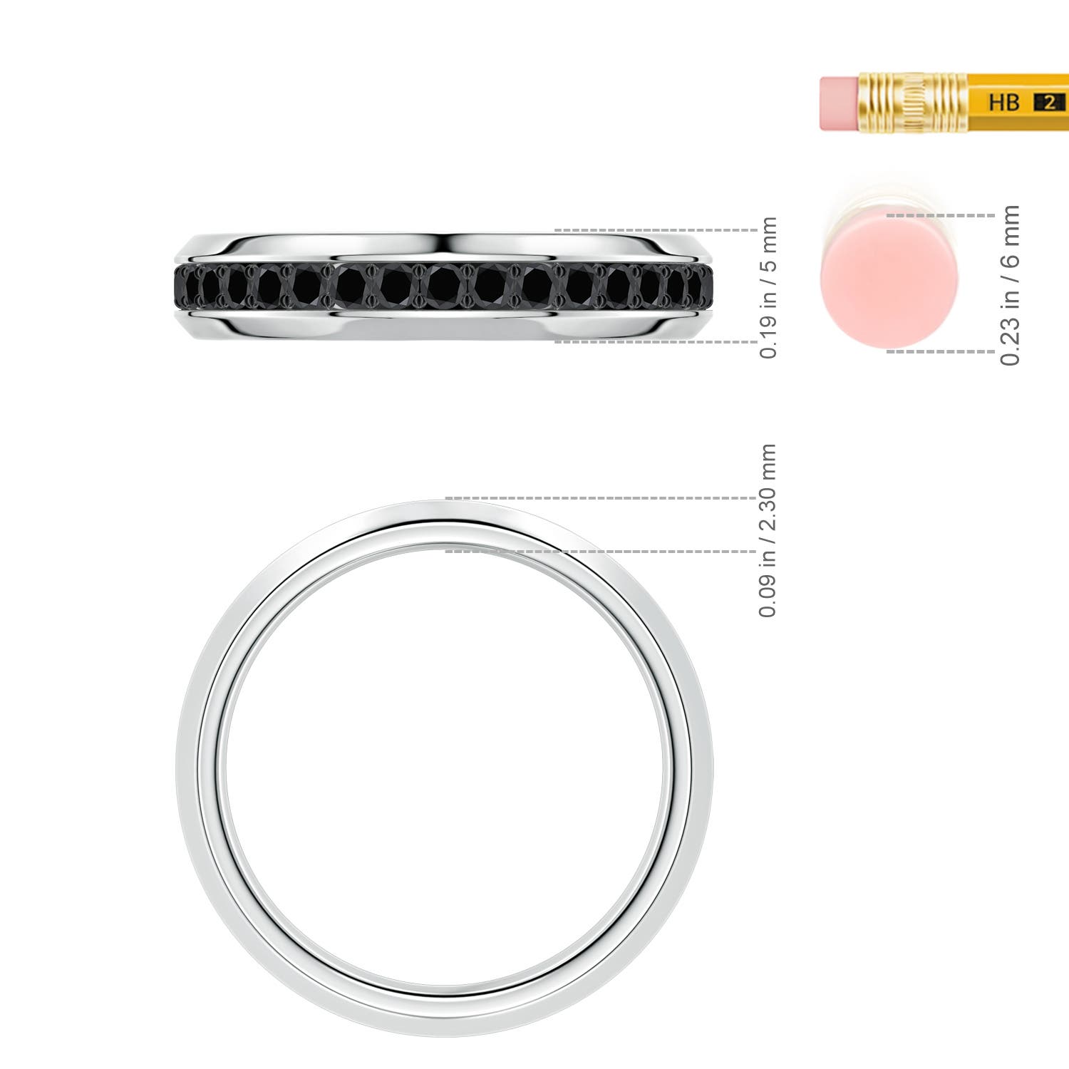 1.9mm AA Men's Enhanced Black Diamond Eternity Ring in White Gold - ruler