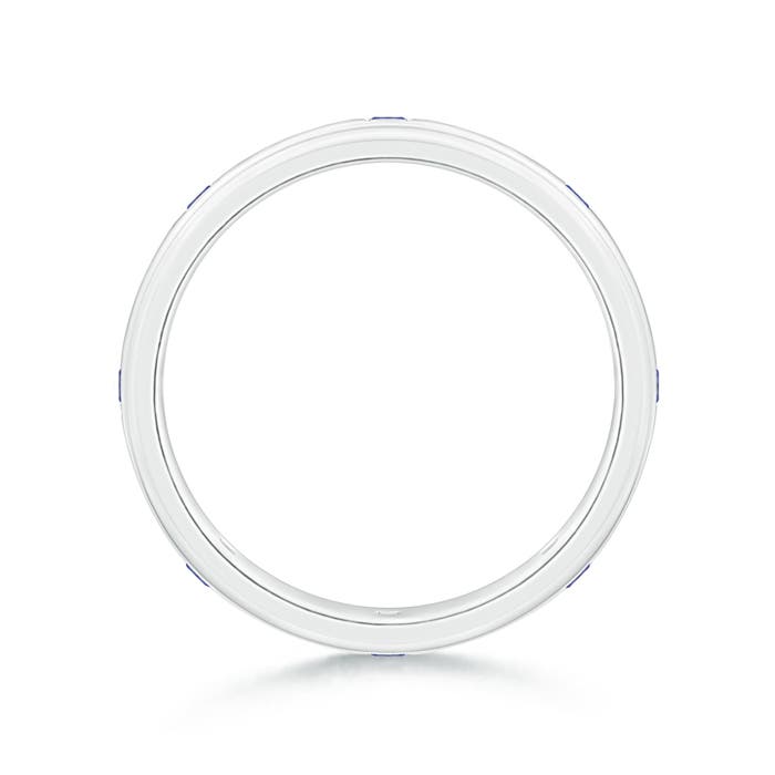 2mm AAA Square Sapphire Low Dome Comfort Fit Wedding Band for Him in 100 White Gold - side 1