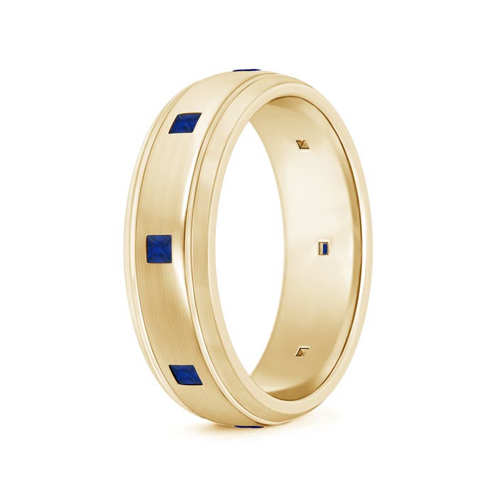 2mm AAA Square Sapphire Low Dome Comfort Fit Wedding Band for Him in 95 Yellow Gold