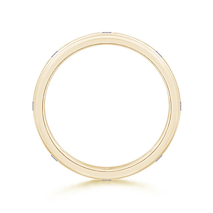 2mm AAA Square Sapphire Low Dome Comfort Fit Wedding Band for Him in 95 Yellow Gold