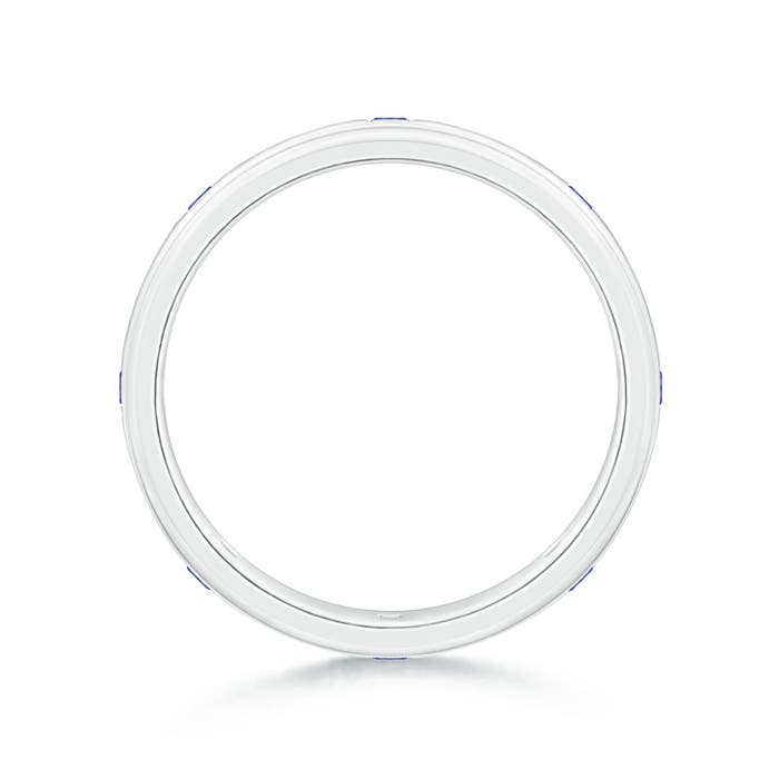 2mm AAAA Square Sapphire Low Dome Comfort Fit Wedding Band for Him in 100 P950 Platinum