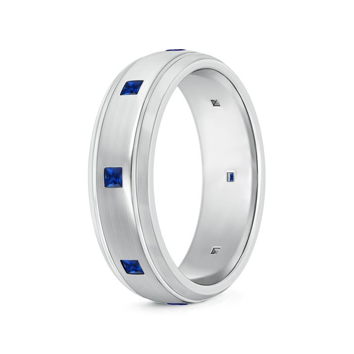 2mm AAAA Square Sapphire Low Dome Comfort Fit Wedding Band for Him in 105 P950 Platinum