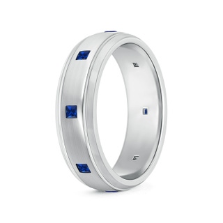 2mm AAAA Square Sapphire Low Dome Comfort Fit Wedding Band for Him in 140 White Gold