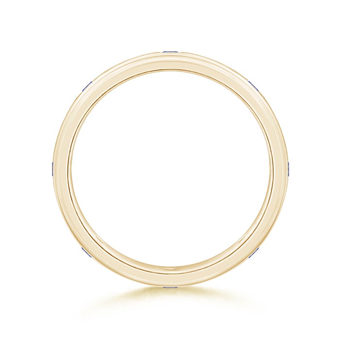 2mm AAAA Square Sapphire Low Dome Comfort Fit Wedding Band for Him in 85 Yellow Gold - side 1