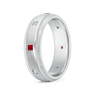 2mm AAA Ruby and Diamond Low Dome Comfort Fit Band for Him in 100 White Gold