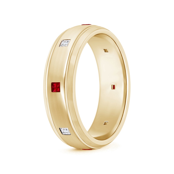 2mm AAAA Ruby and Diamond Low Dome Comfort Fit Band for Him in 100 Yellow Gold