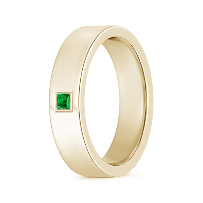 2.5mm AAA Gypsy Set Square Emerald Solitaire Wedding Band for Men in 90 Yellow Gold 