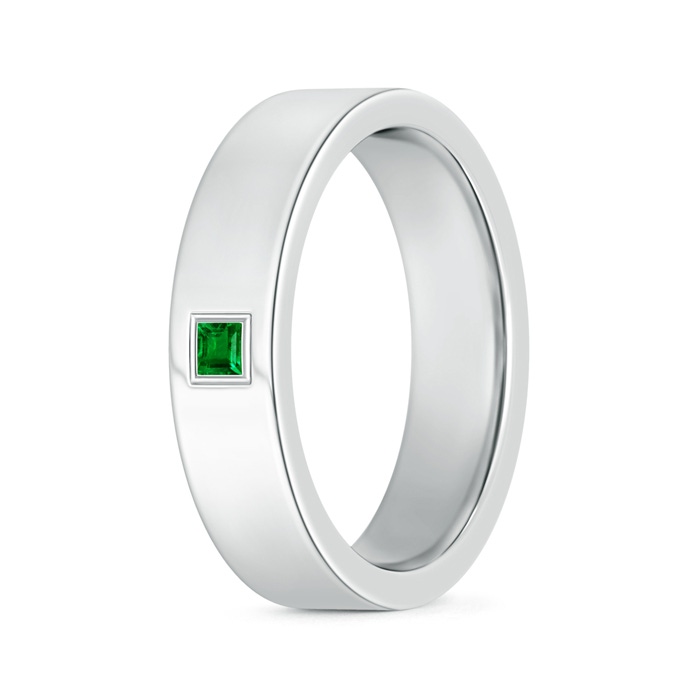 2.5mm AAAA Gypsy Set Square Emerald Solitaire Wedding Band for Men in 100 White Gold