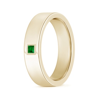 2.5mm AAAA Gypsy Set Square Emerald Solitaire Wedding Band for Men in 100 Yellow Gold
