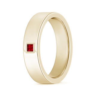 2.5mm AAAA Gypsy Set Square Ruby Solitaire Wedding Band for Men in 100 Yellow Gold