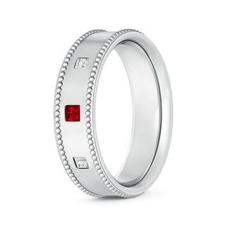 2.5mm AAAA Square Ruby Diamond 3 Stone Wedding Band for Men in 115 White Gold