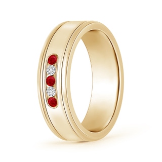 2mm AAA Round Ruby and Diamond Five Stone Grooved Wedding Band in 65 Yellow Gold