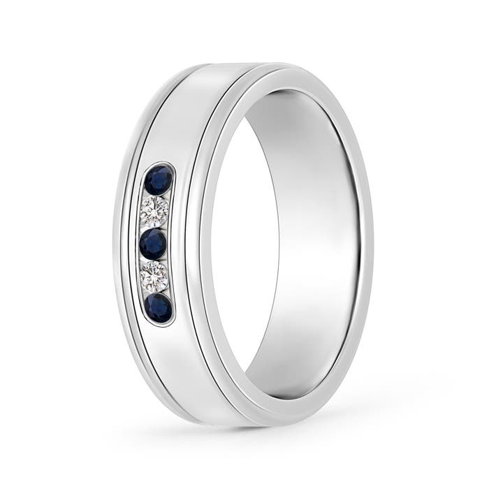 2mm A Round Blue Sapphire and Diamond Five Stone Wedding Band in 55 White Gold