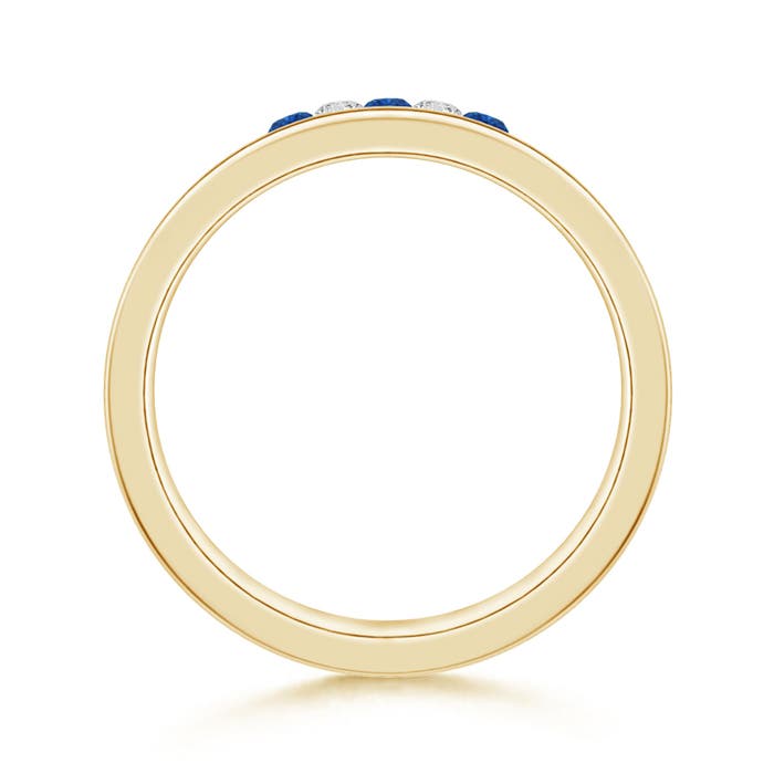 2mm AAA Round Blue Sapphire and Diamond Five Stone Wedding Band in 100 Yellow Gold - side 1