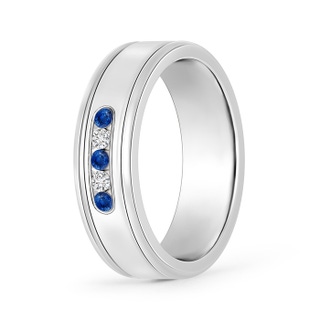 2mm AAA Round Blue Sapphire and Diamond Five Stone Wedding Band in 40 White Gold