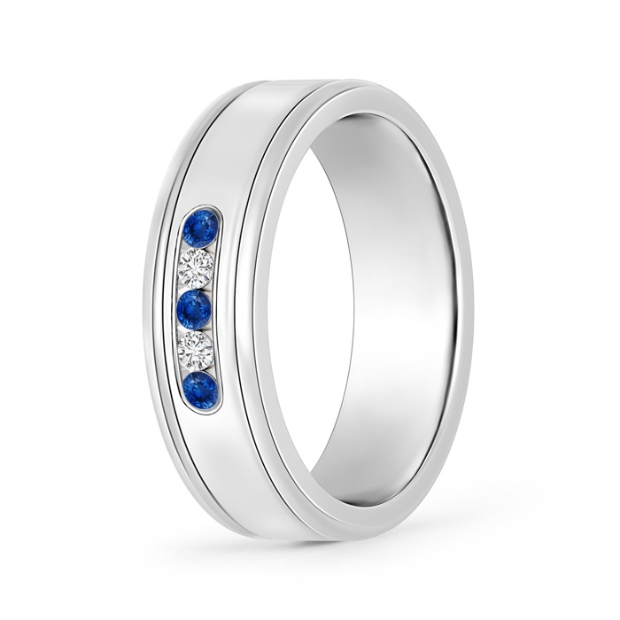 2mm AAA Round Blue Sapphire and Diamond Five Stone Wedding Band in 85 White Gold