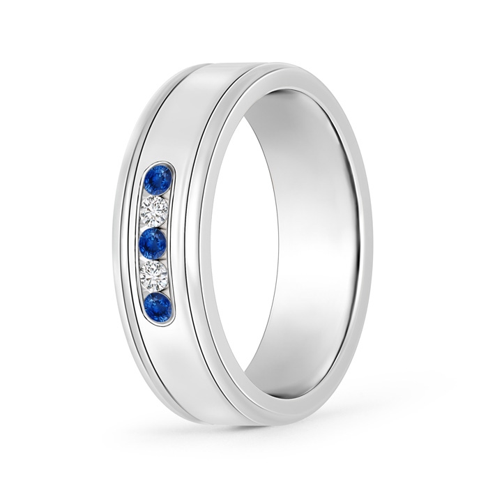 2mm AAA Round Blue Sapphire and Diamond Five Stone Wedding Band in 85 White Gold 