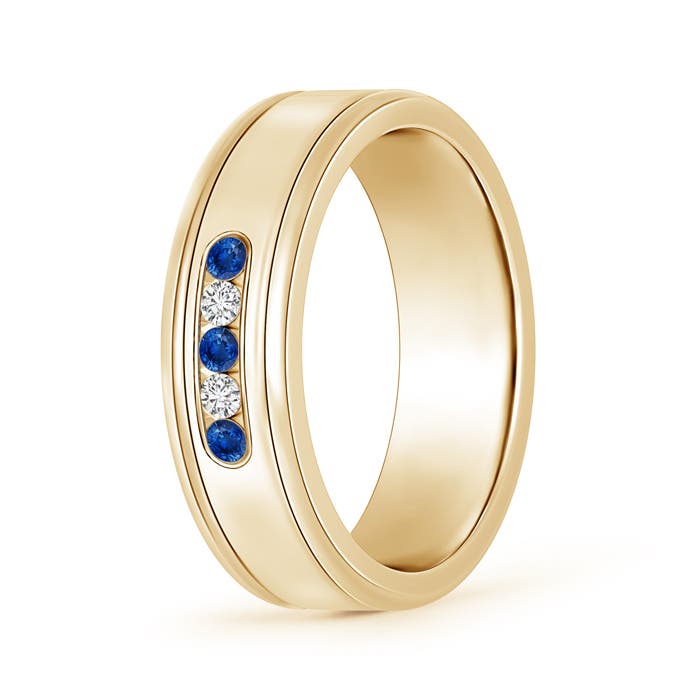 2mm AAA Round Blue Sapphire and Diamond Five Stone Wedding Band in 95 Yellow Gold