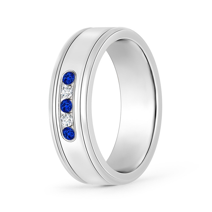 2mm AAAA Round Blue Sapphire and Diamond Five Stone Wedding Band in 100 White Gold