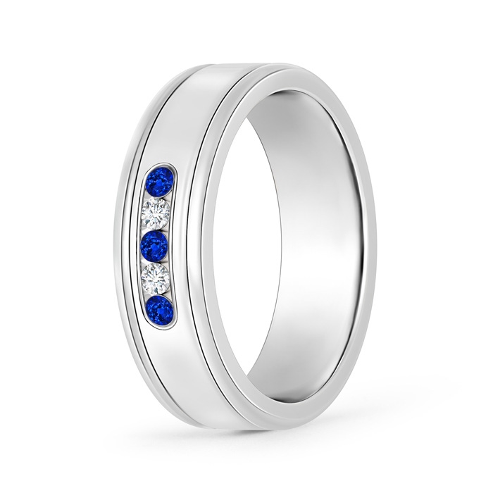 2mm AAAA Round Blue Sapphire and Diamond Five Stone Wedding Band in 110 White Gold