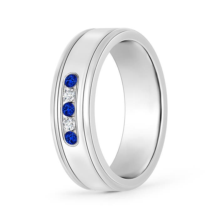 2mm AAAA Round Blue Sapphire and Diamond Five Stone Wedding Band in 135 P950 Platinum